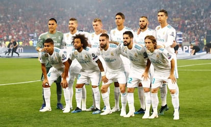 Los jugadores del Real Madrid posan para la foto oficial de la Final de la Champions League.