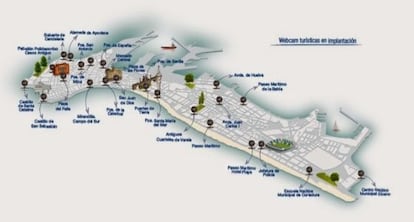 Mapa con las localizaciones de las nuevas cámaras, en Cádiz.