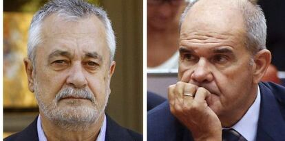 Los expresidentes de Andalucía Manuel Chaves (derecha) y José Antonio Griñán (izquierda).