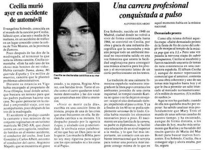 Noticia sobre la muerte de Cecilia en EL PAÍS del 3 de agosto de 1976.
