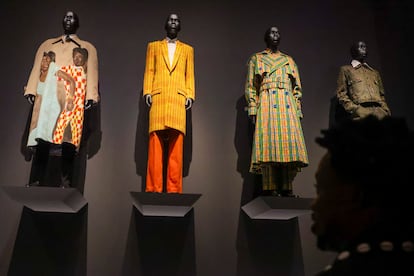 A room at the Met Costume Institute showing pieces for the exhibition 'Superfine: Tailoring Black Style.'