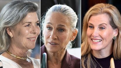 Caroline de Mônaco, Sarah Jessica Parker e a condessa Sophie de Wessex mostram seus fios naturais em diferentes níveis.