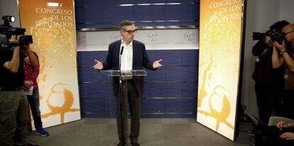 El secretario general de Ciudadanos, José Manuel Villegas, durante su comparecencia ante los medios en el Congreso de los Diputados