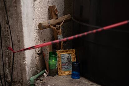 An altar outside the home of the alleged kidnapper.