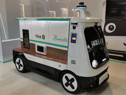 Rhea, a coffee vending machine installed in an autonomous vehicle.