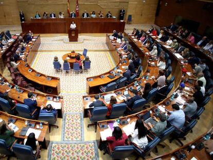 Vista del pleno de la Asamblea de Madrid, en una imagen de archivo. 