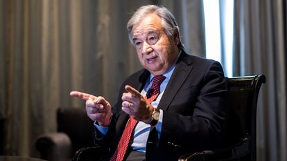 El secretario general de la ONU, António Guterres, en un momento de su entrevista con EL PAÍS.