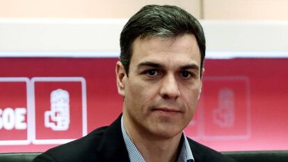 El Secretario General del PSOE Pedro Sánchez, durante la reunión de la Comisión Permanente del partido socialista, en la sede de Ferraz.