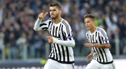 Morata celebra el gol contra el Sevilla en Champions.