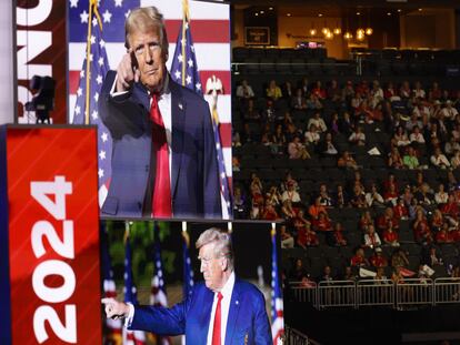 Imágenes de Donald Trump durante el primer día de la Convención Nacional Republicana en Milwaukee.