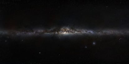 Panor&aacute;mica de la V&iacute;a L&aacute;ctea, la galaxia del Sistema Solar y de la extra&ntilde;a estrella KIC 8462852