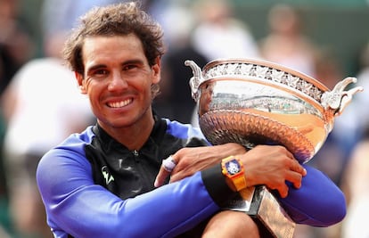 Nadal celebra su victoria en Roland Garros.