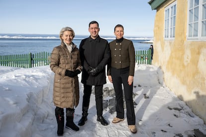 European Commission President Ursula von der Leyen, Greenland's Prime Minister Mute Bourup Egede and Denmark's Prime Minister Mette Frederiksen