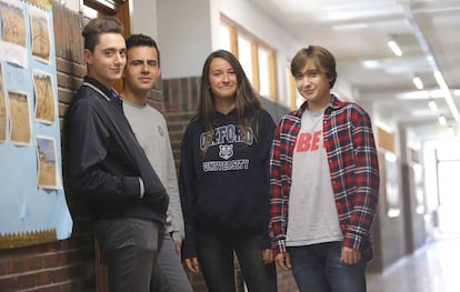 Cayo Sanz, Jorge El Busto, María López and Jon Otaegui at their school in San Sebastián.