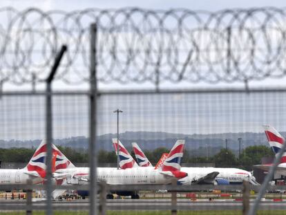 Aviones de British Airways en tierra en el aeropuerto de Gatwick, en Londres, en mayo.