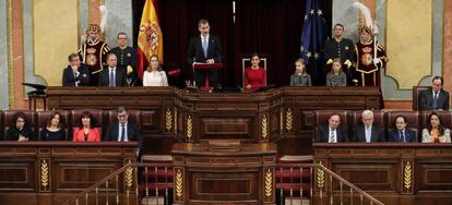 El Rey Felipe VI, durante su discurso este jueves en el Congreso de los Diputados.