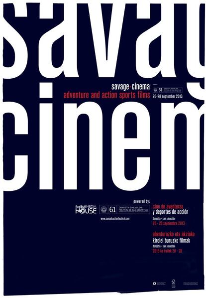 La 61 edición del Festival de San Sebastián estrena una nueva sección, Savage Cinema, dedicada a las películas de aventuras y de deportes de acción. Borja Garmendia ha diseñado el cartel de la categoría.