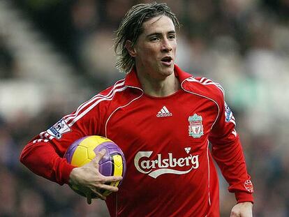 Fernando Torres, tras marcar el primer gol del Liverpool al Derby County (1-2) el pasado miércoles.