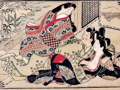 Estampa de Sugimura Jihei (mediados de 1680), incluida en el libro <i>Poema de la almohada y otras historias</i>.