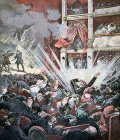 llustración del 'Petit Journal' de la explosión de una bomba en el Liceo, en 1893.