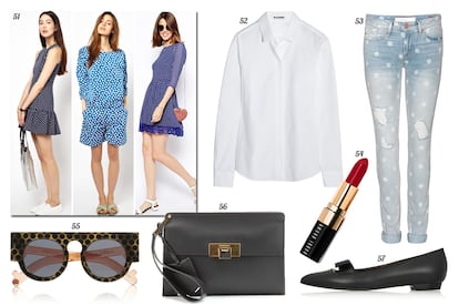 51. Asos. 52. Jil Sander Camisa de corte masculino. 53. Marc by Marc Jacobs Jeans pitillo con efecto desgastado. 54. Bobbi Brown Barra de labios 'Crazy for Color'. 55. Le Specs Gafas de sol con montura de pasta. 56. Balenciaga Clutch de piel con asa. 57. Lanvin Zapato plano con lazo en el empeine.