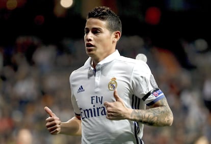 El centrocampista colombiano del Real Madrid James Rodríguez, durante el partido de Champions.