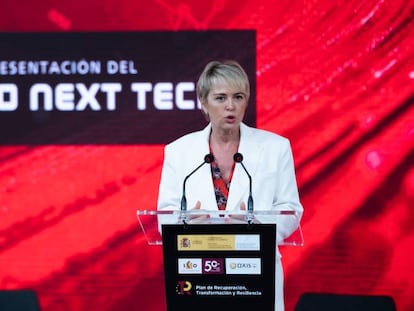 Carme Artigas, secretaria de Estado de Digitalización e Inteligencia Artificial, durante la presentación del fondo público-privado NextTech.