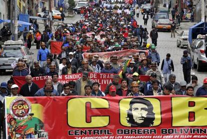 Marcha sindical en La Paz.