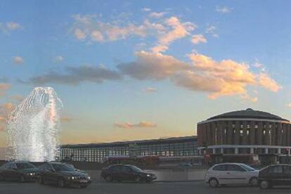 Recreación virtual de la glorieta contigua a la estación de Atocha, con el monumento a las víctimas del 11-M en la zona izquierda de la plaza.