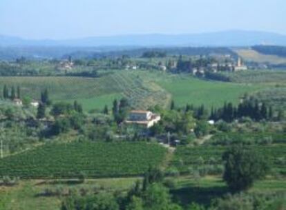 Valle y colinas verdes se combinan en la campi&ntilde;a toscana.