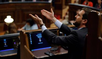 Pablo Casado, este domingo, durante el debate de investidura.