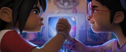 Jo (izquierda) y Raissa deciden ser mejores amigas desde que se conocen en la escuela, en 'La isla olvidada' (Dreamworks, 2026), de Joel Crawford y Januel Mercado.
