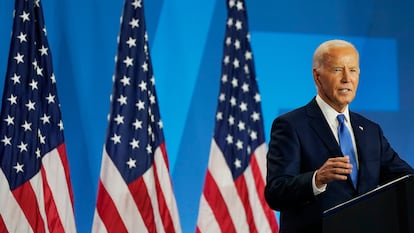 Joe Biden durante la conferencia de prensa del 11 de julio, en Washington.