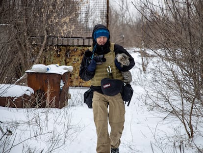 The photojournalist Maksim Levin in Ukraine's Donetsk region on January 25, 2022.