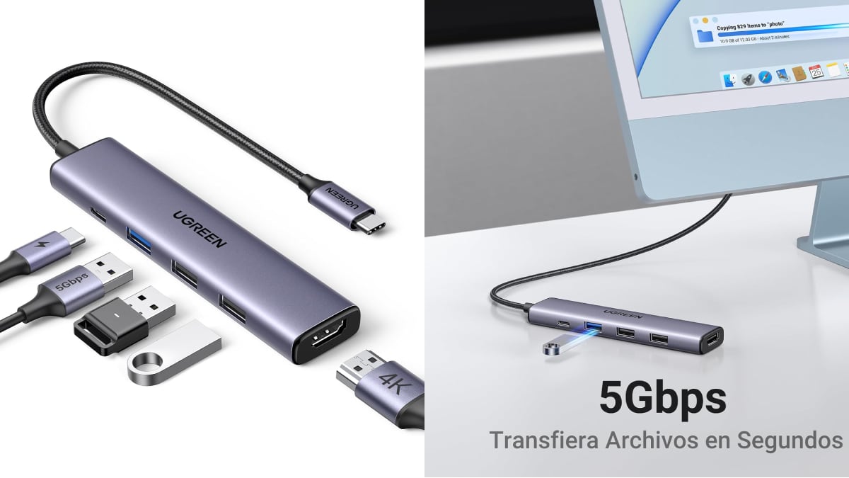 Adaptador hub multipuerto para el portátil 5 en 1.