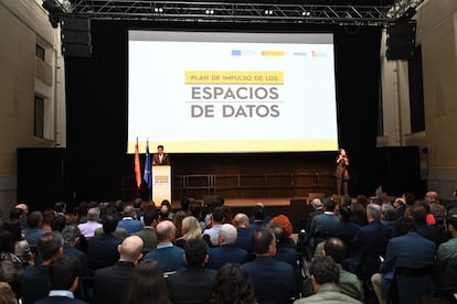 Óscar López durante la presentación del 'Plan de Impulso de Espacios de Datos', este jueves 21 de noviembre, en la Casa Encendida de Madrid.