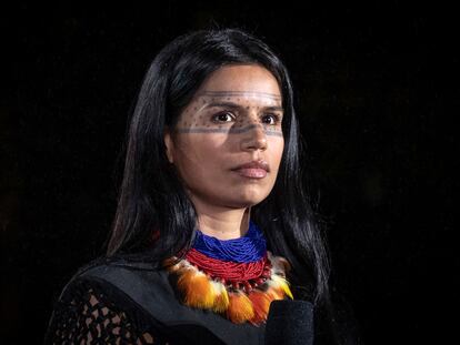 Nina Gualinga durante el Festival Ciudadano Global, en Central Park en Nueva York, en 2023.