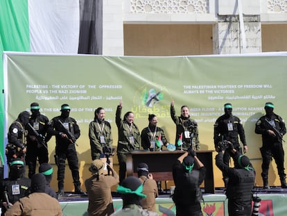 Las cuatro soldadas israelíes liberadas por Hamás el 25 de enero.