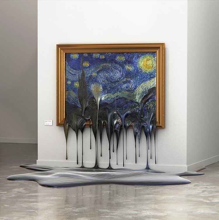 Una imagen del artista  Alper Dostal que muestra 'La noche estrellada' de Van Gogh derretida.