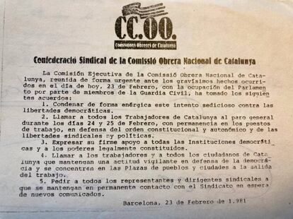 Una de les octavilles repartides la matinada del 23 al 24 de febrer de 1981.