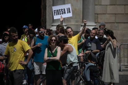 Manifestación convocada por la Plataforma de Interinos Docentes de Cataluña (PINDOC), el pasado mes de junio en Barcelona.
