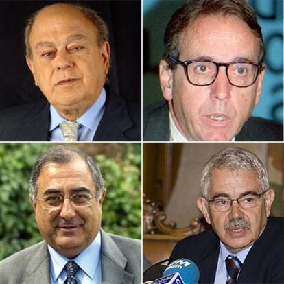 Jordi Pujol con sus tres rivales del PSC a los que les negó debates cara a cara: Raimon Obiols, Joaquim Nadal y Pasqual Maragall.