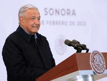 Andrés Manuel López Obrador, durante una rueda de prensa en la ciudad de Hermosillo en Sonora (México).