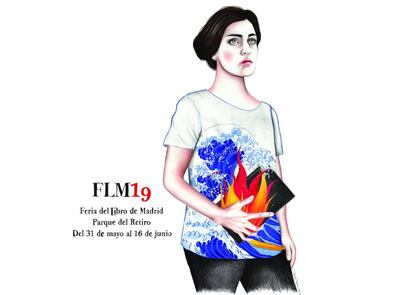 El cartel de Sara Morante para esta edición de la Feria del Libro contiene referencias a 'Fahrenheit 451', de Ray Bradbury, y a 'La gran ola de Kanagawa', de Hokusai. |