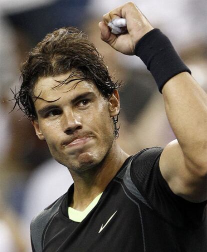 El tenista español Rafael Nadal celebra su victoria ante Feliciano López en los octavos de final del US Open