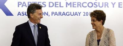 El presidente de Argentina, Mauricio Macri, y la presidenta brasile&ntilde;a Dilma Rousseff, durante la &uacute;ltima reuni&oacute;n de Mercosur. 