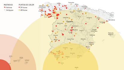 ¿Cómo avanzan los incendios del verano en España? Este es el mapa con los fuegos activos