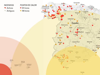 ¿Cómo avanzan los incendios del verano en España? Este es el mapa con los fuegos activos