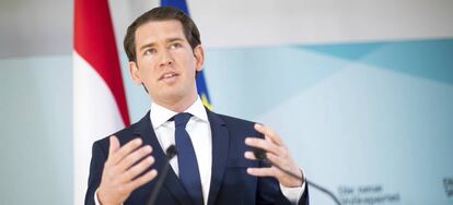 El canciller austriaco Sebastian Kurz durante una rueda, este lunes en Viena.