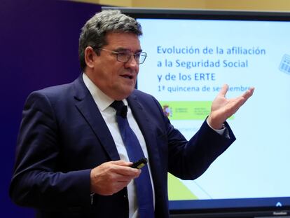 El ministro de Inclusión, Seguridad Social y Migraciones, José Luis Escrivá, este jueves durante la presentación de los datos de afiliaciones de septiembre.